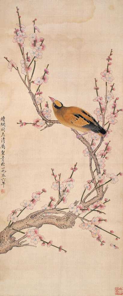 胡絜青 1956年作 黄鹂红梅 立轴